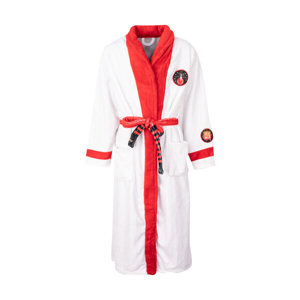 Red and white martial arts bathrobe